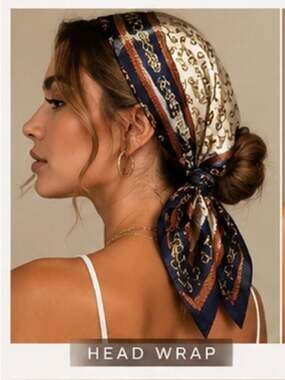 Silk-Feel Chain Print Head Wrap & Neck Scarf - Green & Cream